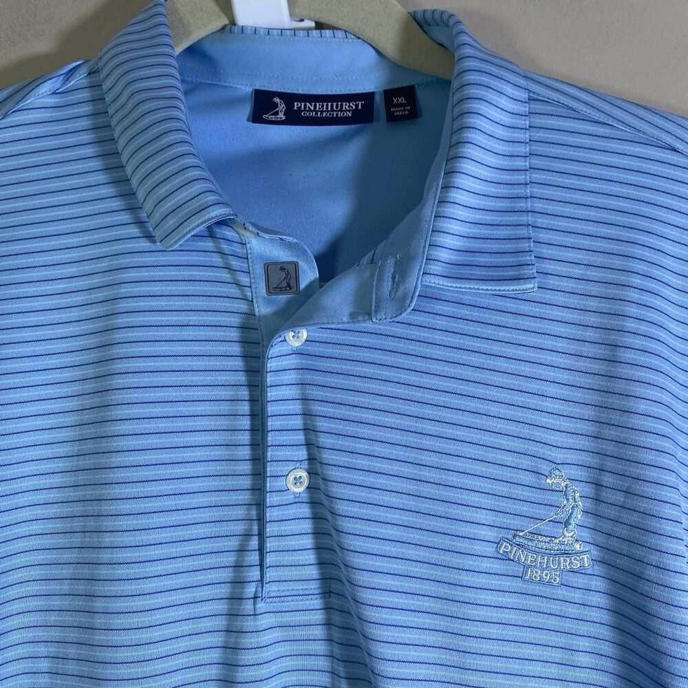 Pinehurst Collection Golf Polo Shirt Mens 2XL Blue Stripe Putterboy Logo